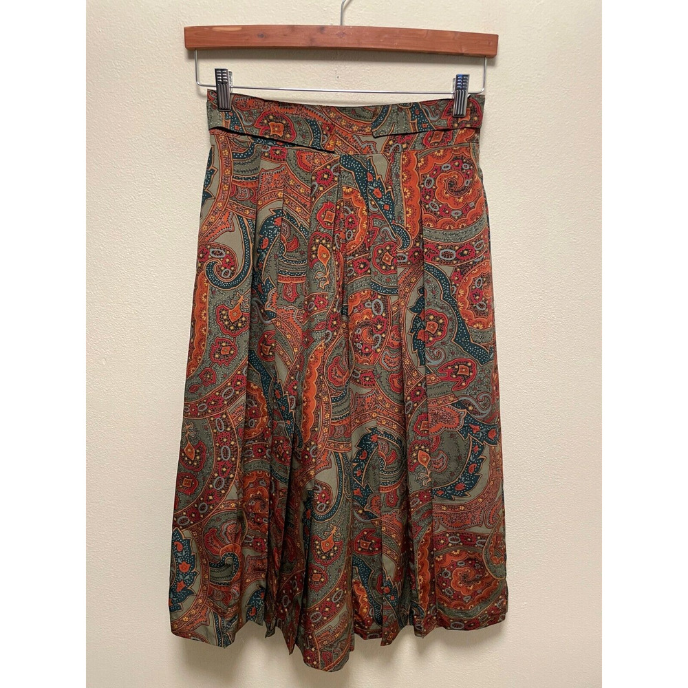 Vintage Womens Gaucho Pants Size 10 Paisley Pleated Super Wide Leg Relaxed Boho